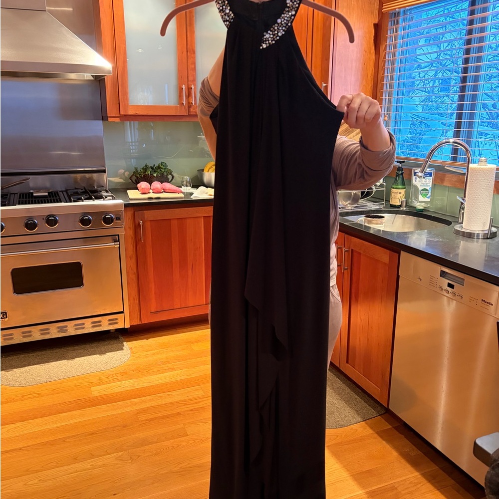 Xscape Black Maxi Dress with Embellished Neckline